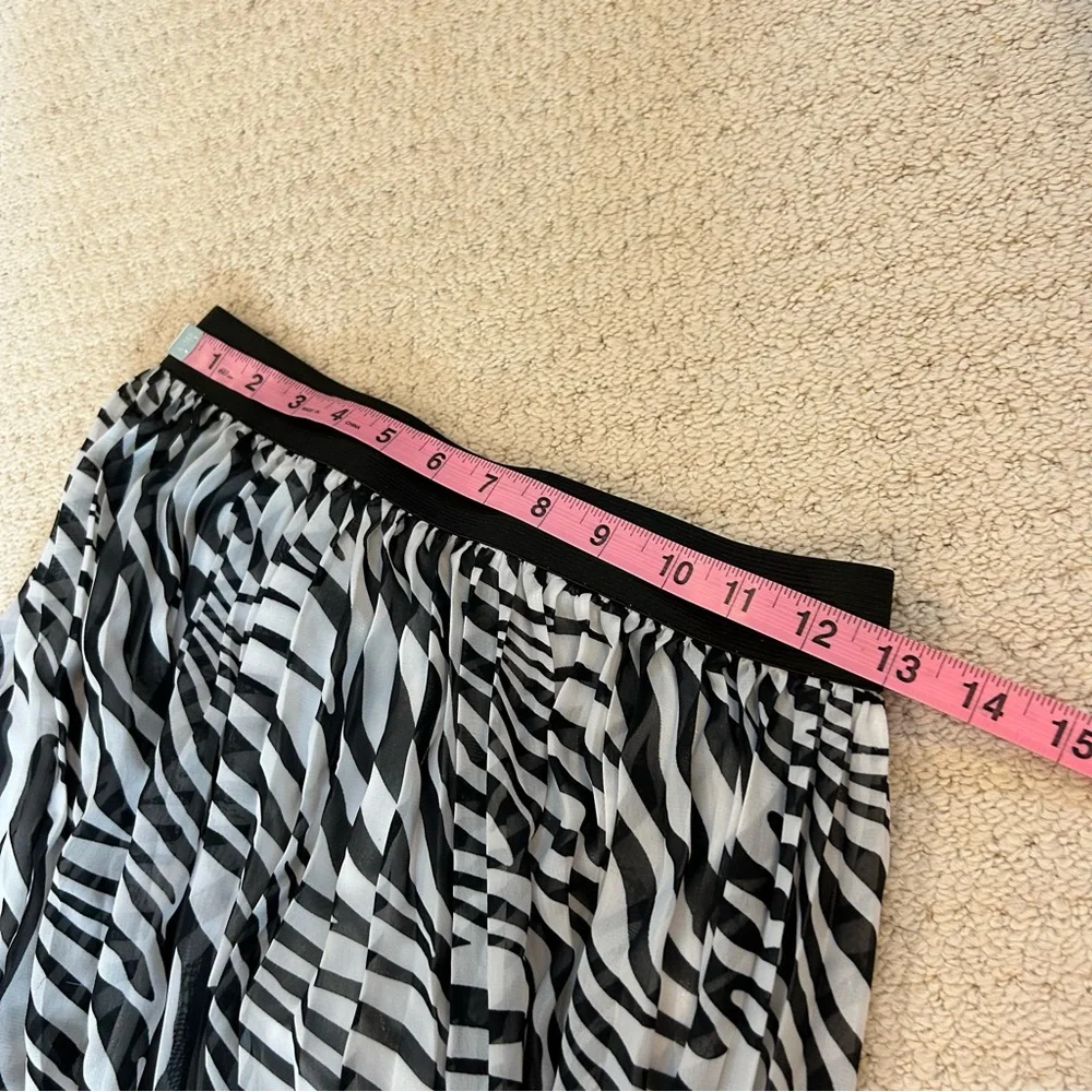 Rachel Zoe Zebra Print Pleated Mesh Overlay Midi Skirt